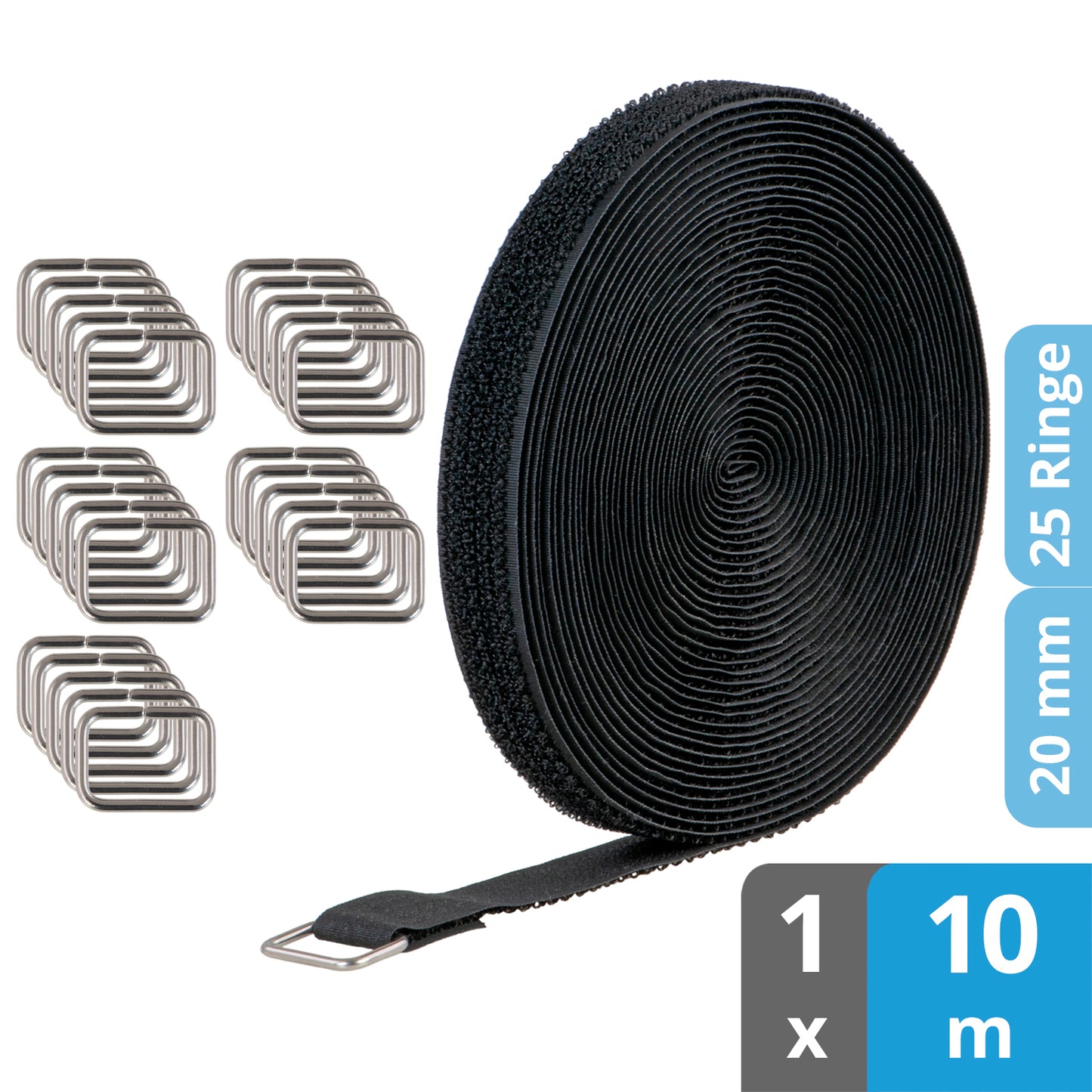 10m Klettband - 20mm - 25 Metallringe, valonic COLIBRI