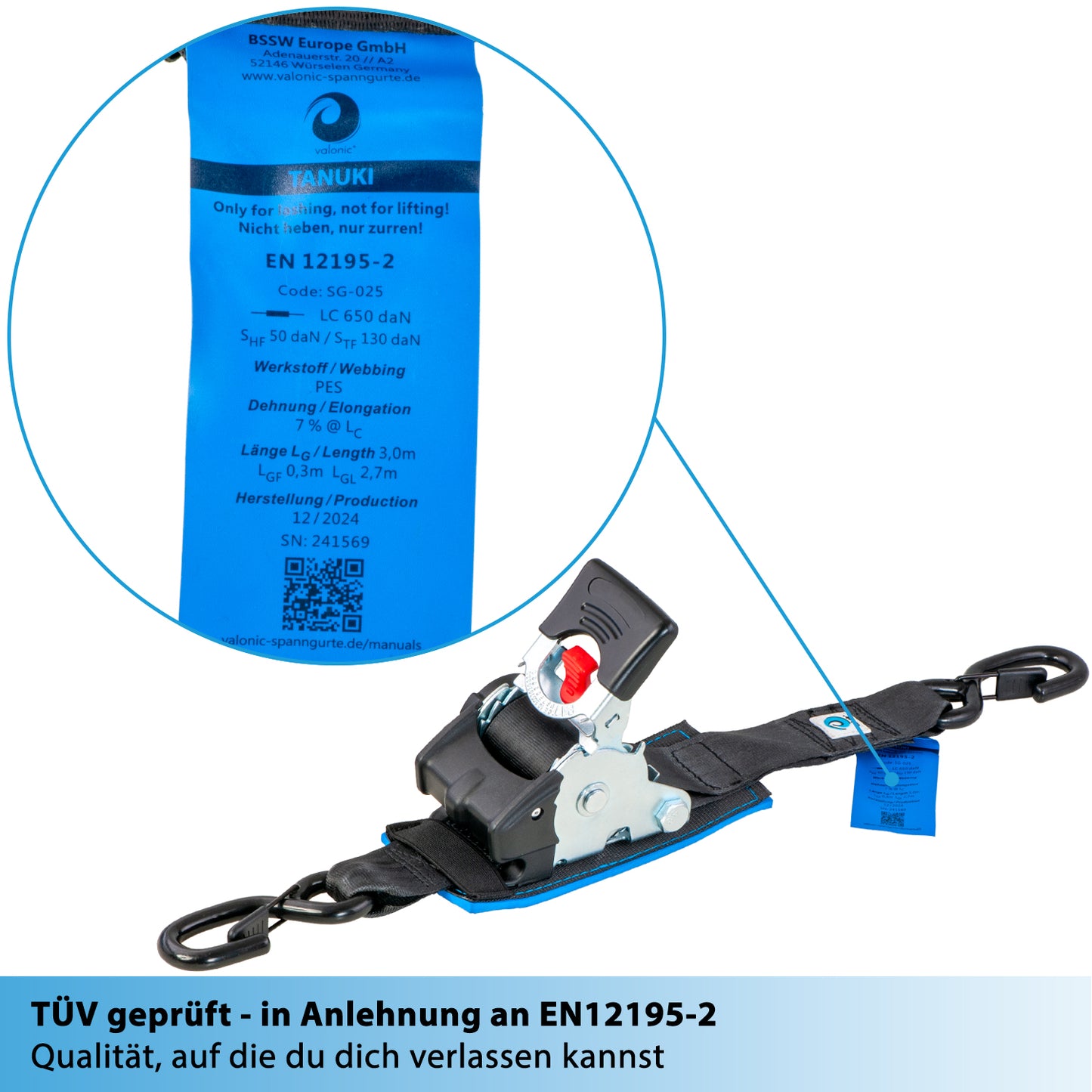 2x Automatik Spanngurt mit Ratsche - 50mm - valonic TANUKI