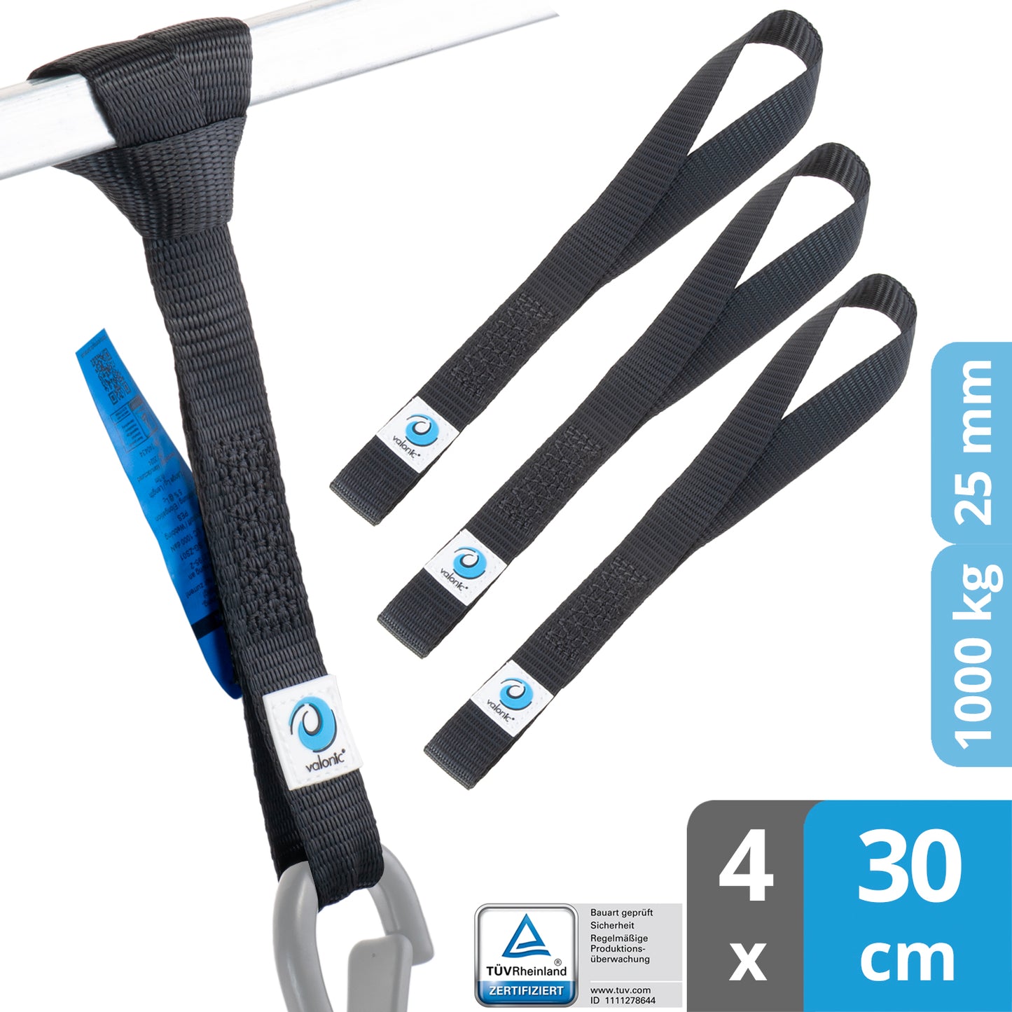 4x Zurrschlaufe für Karabiner & Haken - 30cm - valonic FALCON