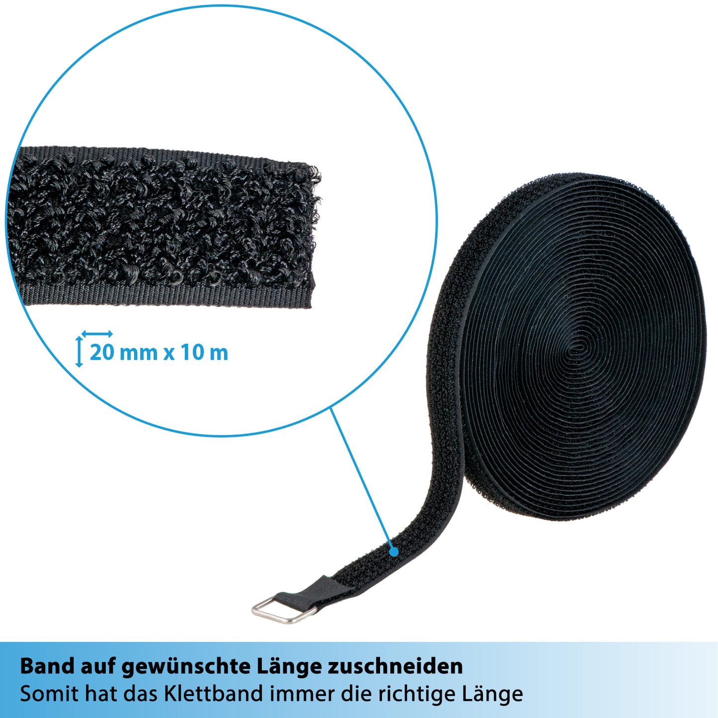10m Klettband - 20mm - 25 Metallringe, valonic COLIBRI