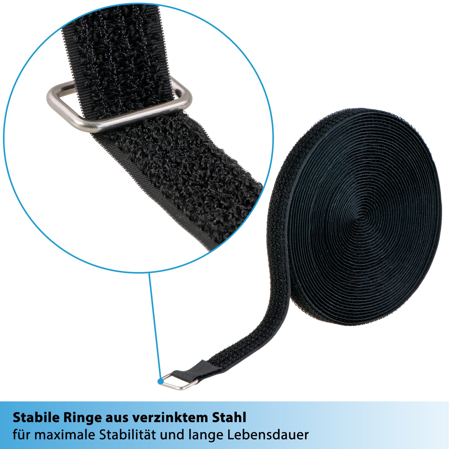 10m Klettband - 20mm - 25 Metallringe, valonic COLIBRI