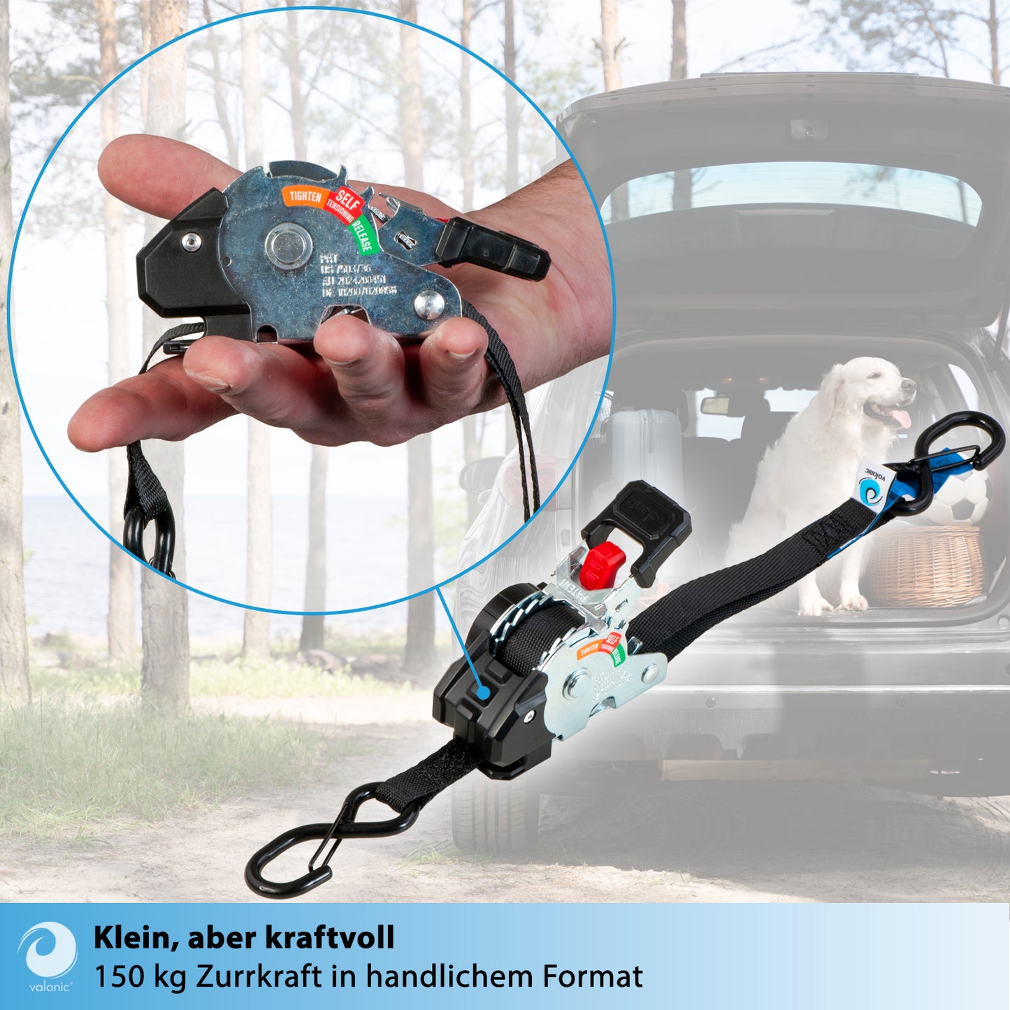 4x Mini Automatik Spanngurt mit Ratsche - 19mm - valonic CRETA