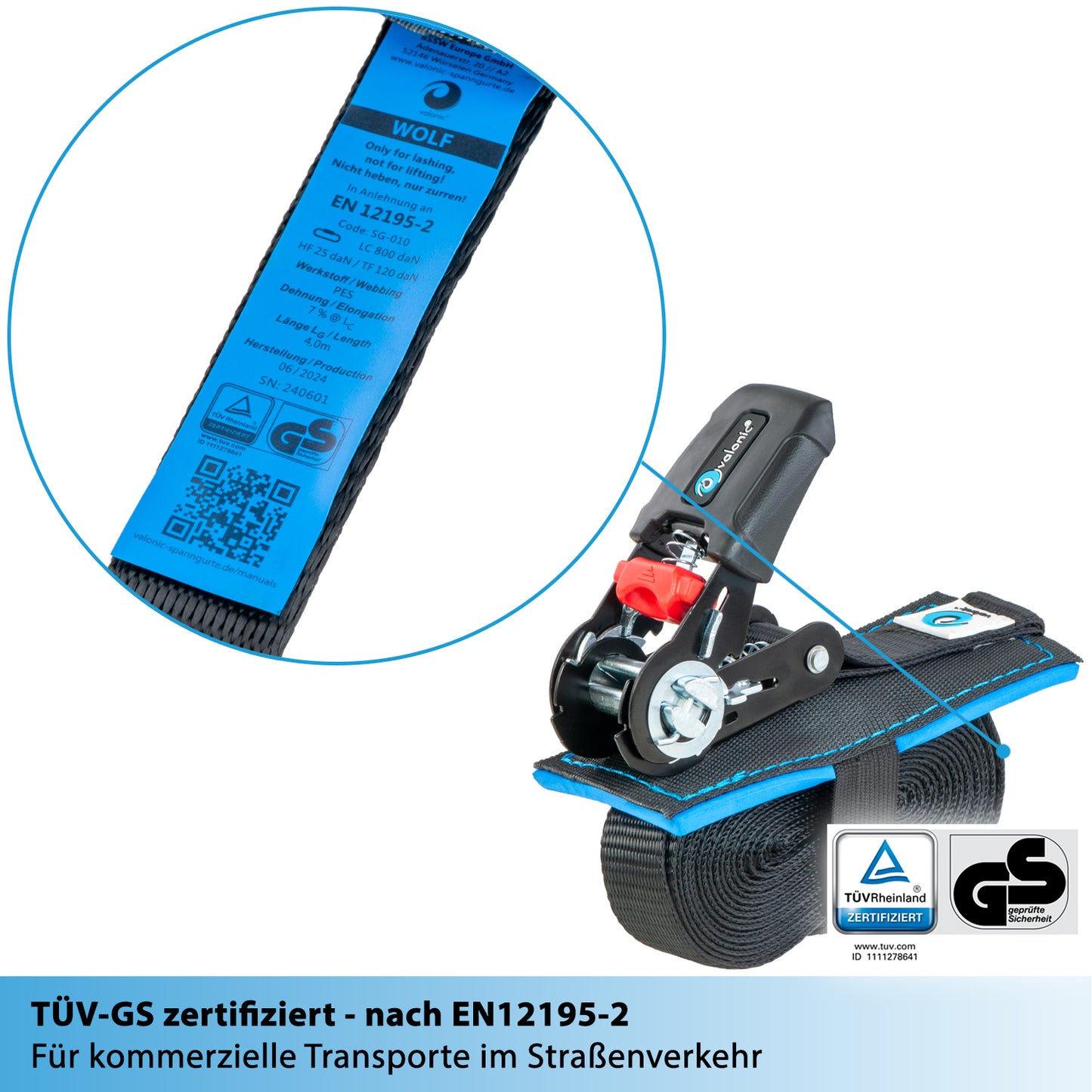 2x Spanngurte mit Ratsche ohne Haken - valonic WOLF