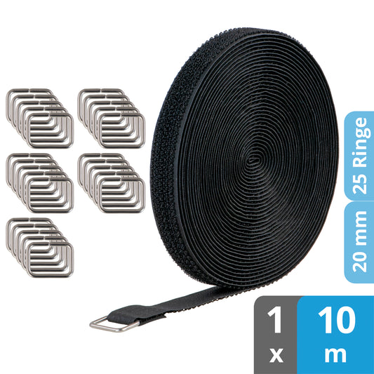 10m Klettband - 20mm - 25 Metallringe, valonic COLIBRI