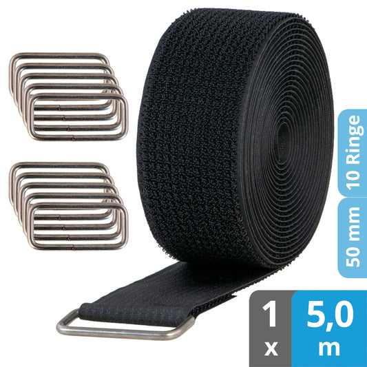 5m Klettband - 50mm - 10 Metallringe, valonic SPARROW