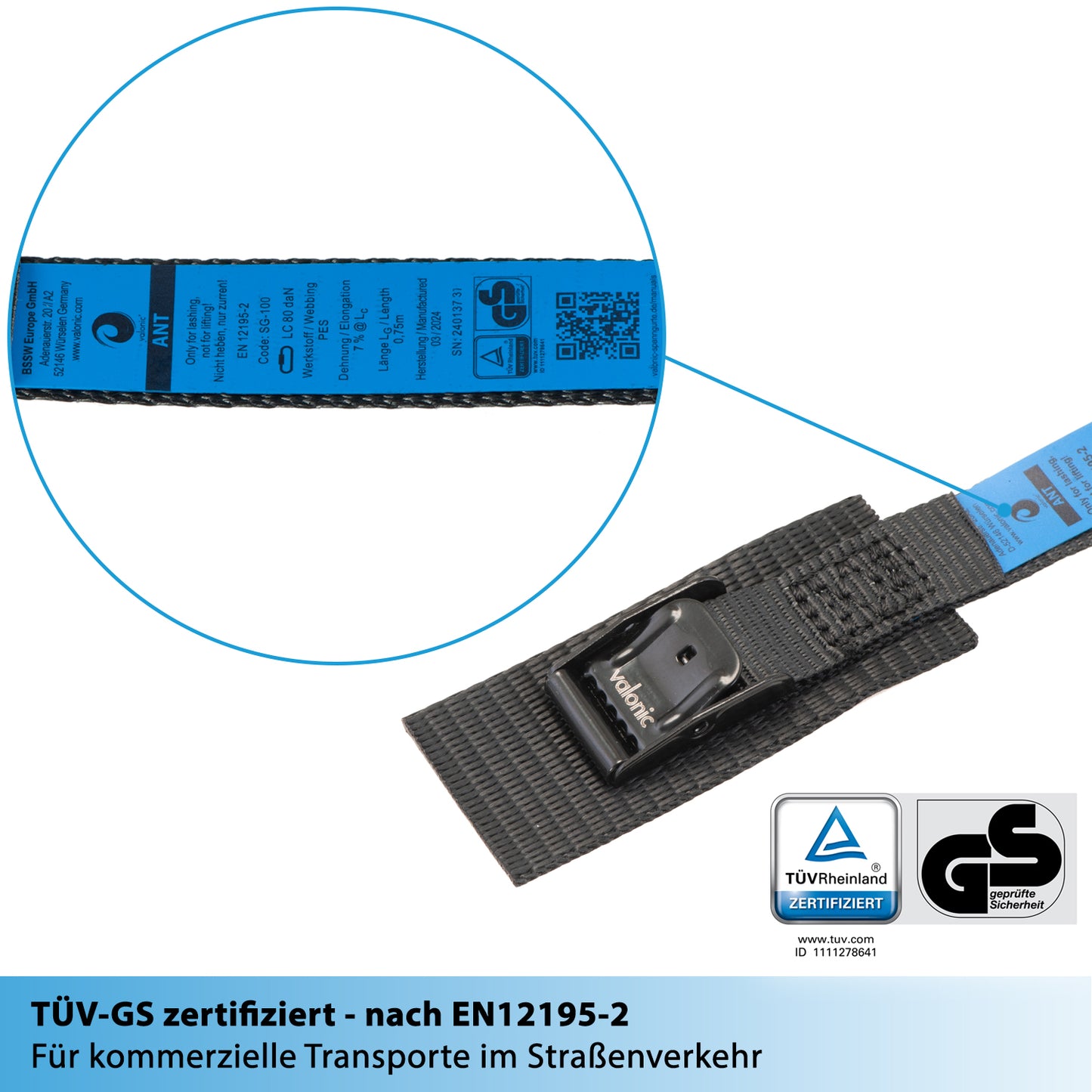 4x Spanngurte für Fahrradträger - 19mm - valonic ANT