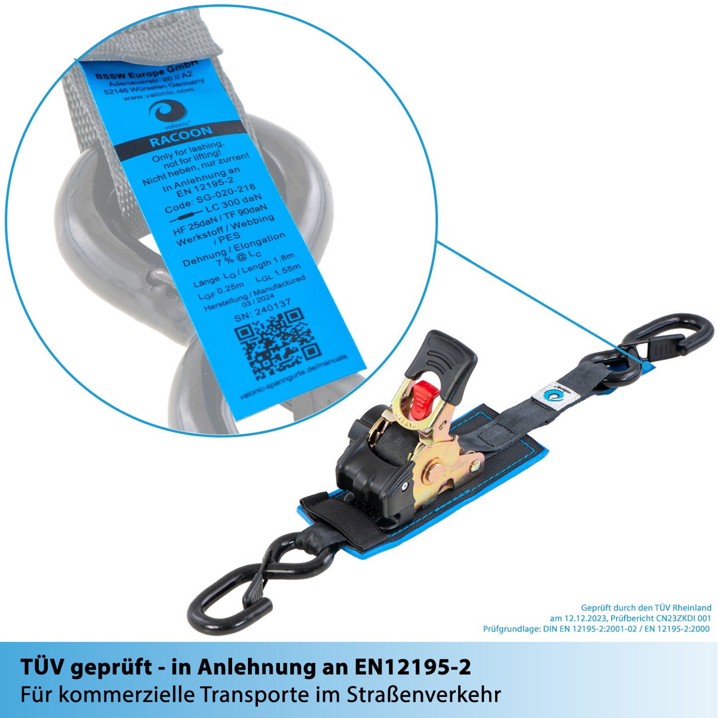 2x Automatik Spanngurt mit Ratsche - 25mm - valonic RACOON