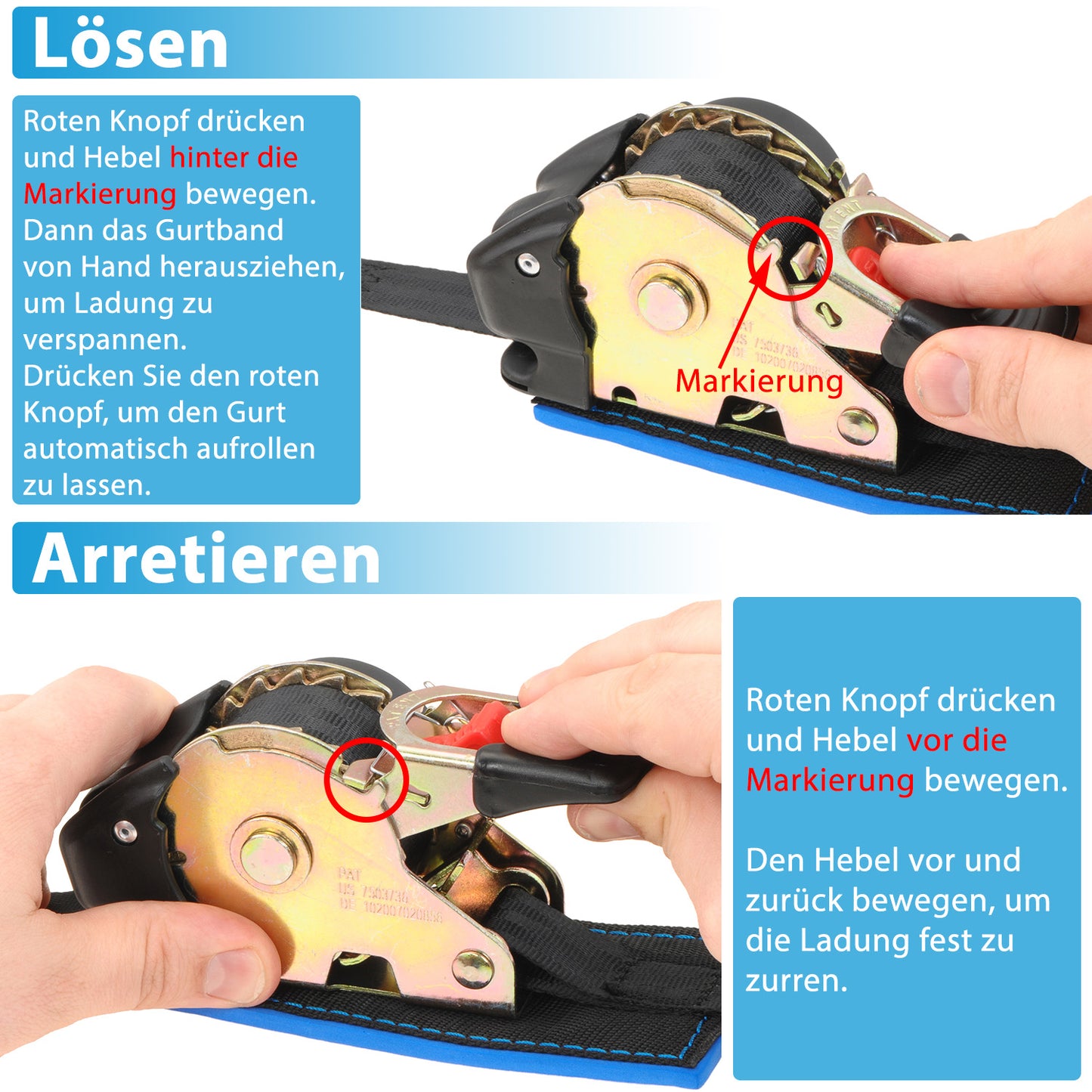 2x Automatik Spanngurt mit Ratsche - 25mm - valonic RACOON