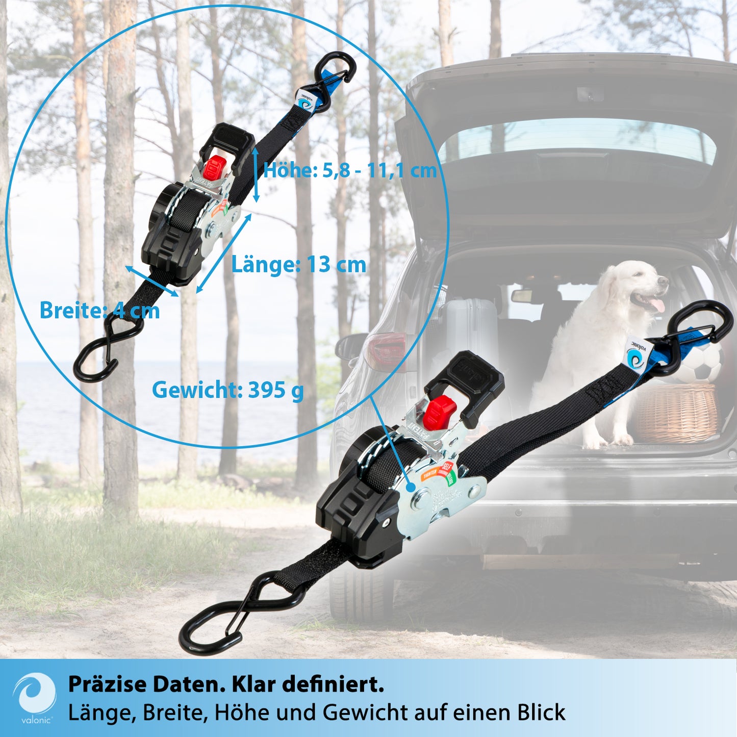 4x Mini Automatik Spanngurt mit Ratsche - 19mm - valonic CRETA