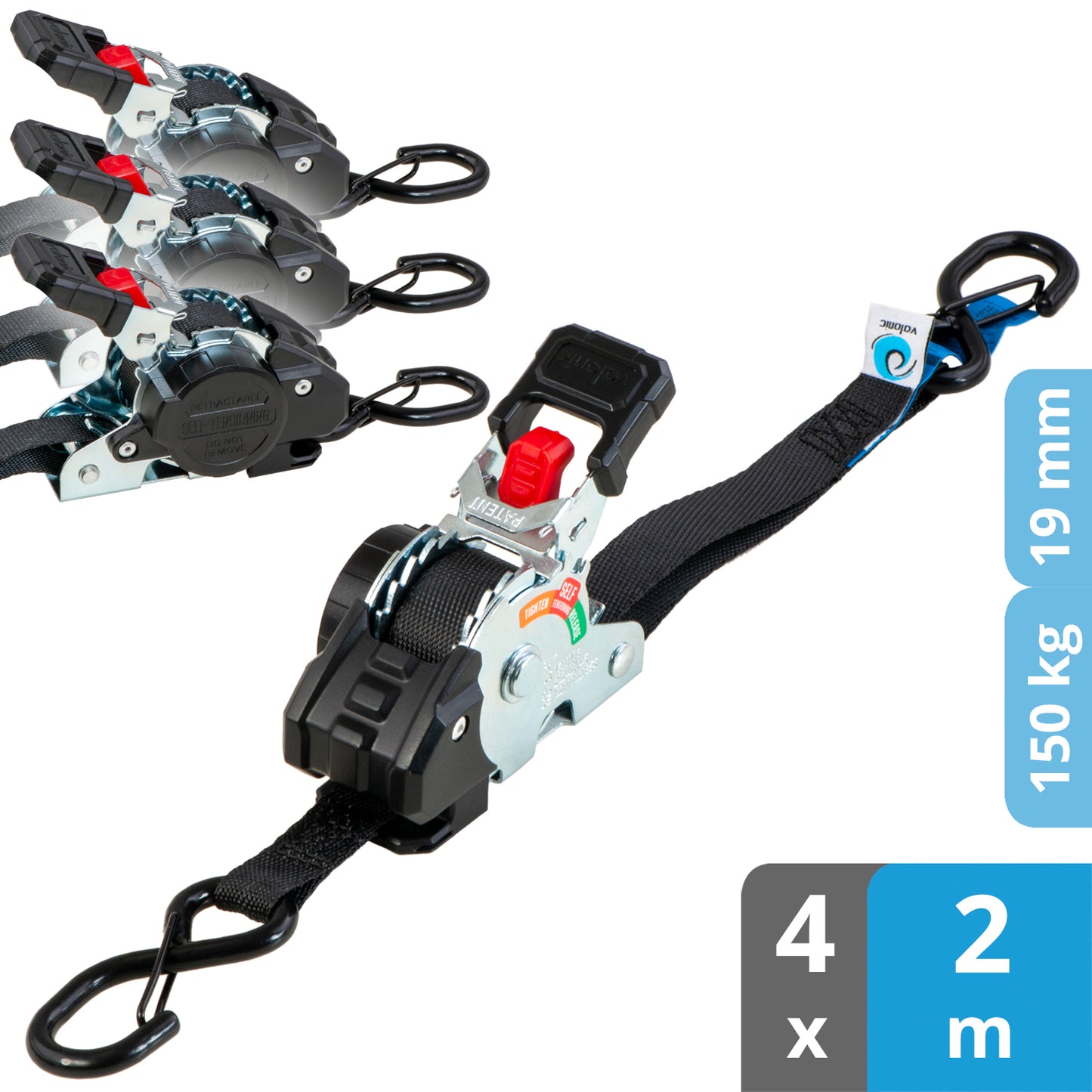 4x Mini Automatik Spanngurt mit Ratsche - 19mm - valonic CRETA