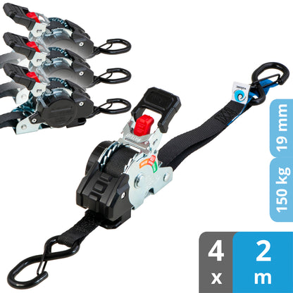 4x Mini Automatik Spanngurt mit Ratsche - 19mm - valonic CRETA