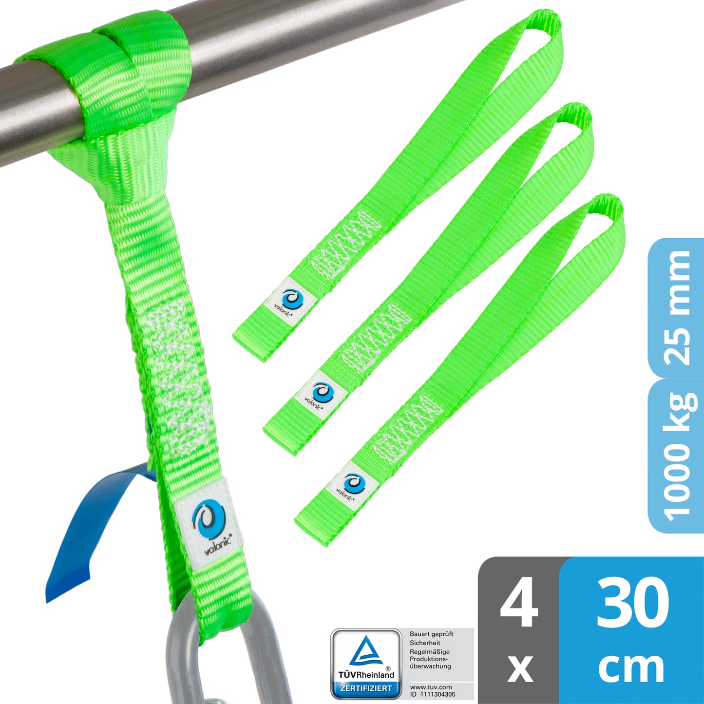 4x Zurrschlaufe für Karabiner & Haken - 30cm - valonic FALCON