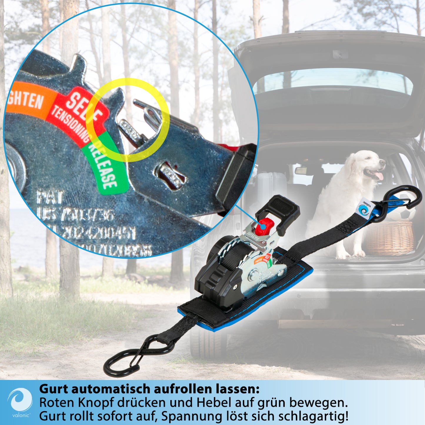 2x Mini Automatik Spanngurt mit Ratsche - 19mm - valonic FOX