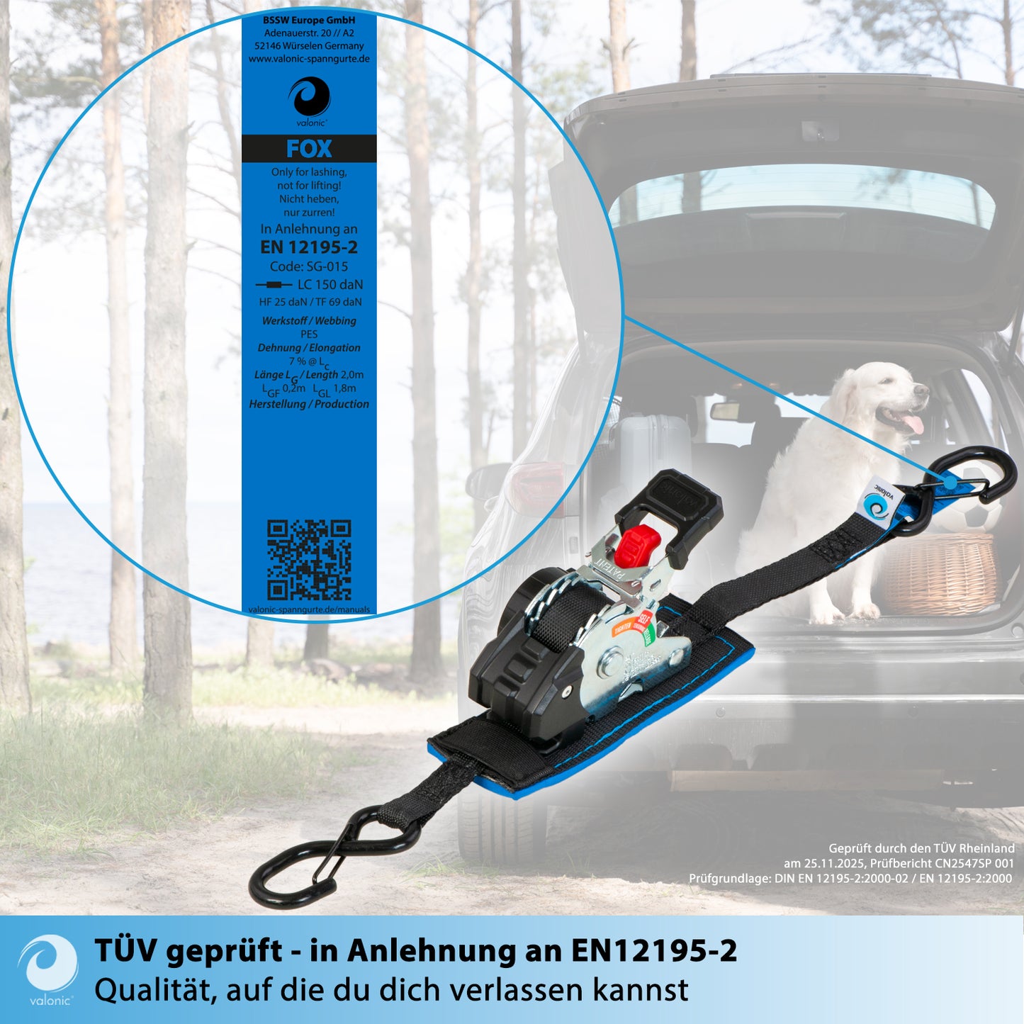 2x Mini Automatik Spanngurt mit Ratsche - 19mm - valonic FOX