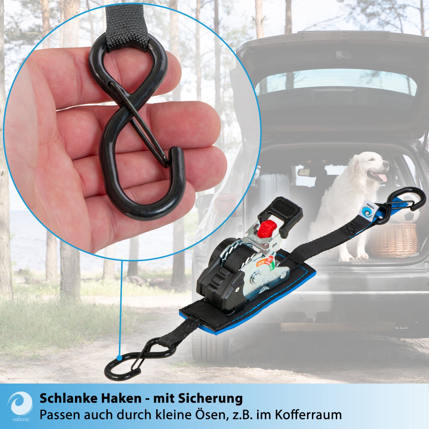 2x Mini Automatik Spanngurt mit Ratsche - 19mm - valonic FOX