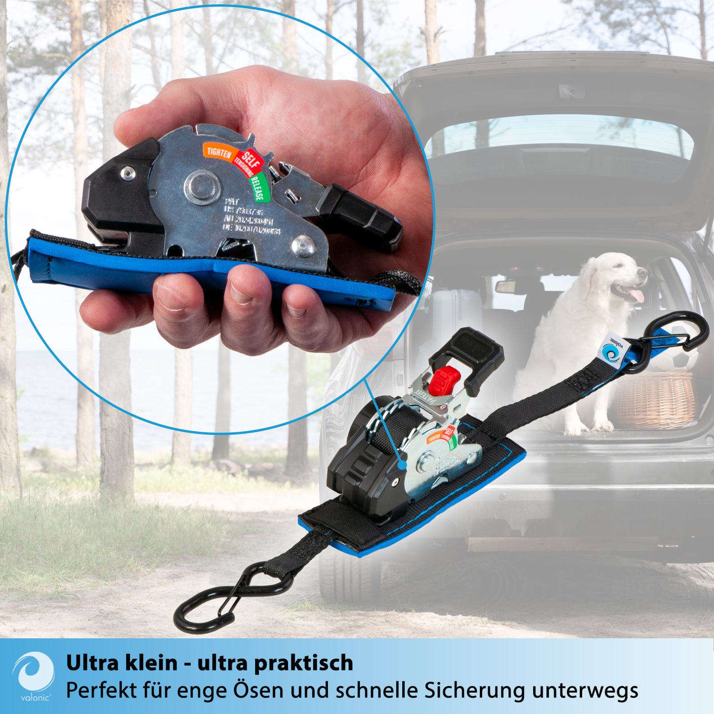 2x Mini Automatik Spanngurt mit Ratsche - 19mm - valonic FOX